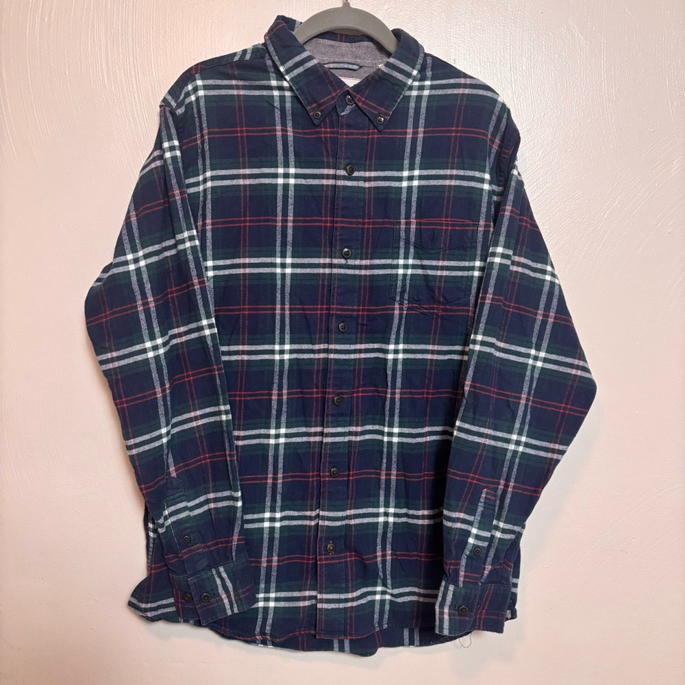 Original Weatherproof Vintage Mens Shirt Flannel‎ 100% Cotton Blue White Large